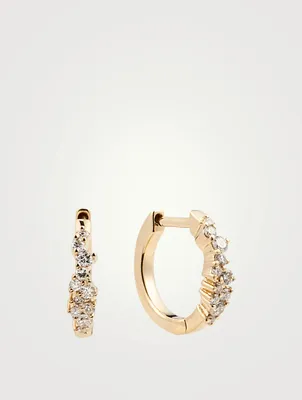 Small 14K Gold Huggie Hoop Earrings With Diamonds