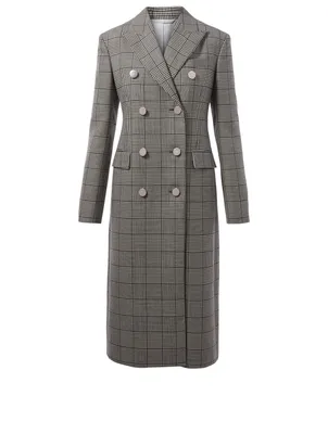 Wall Street Wool Double-Breasted Coat Check Pattern