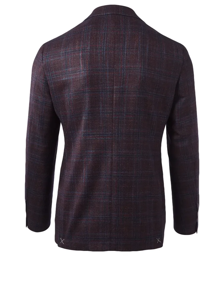 Wool Blend Single-Breasted Blazer Checkered Print