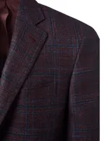 Wool Blend Single-Breasted Blazer Checkered Print