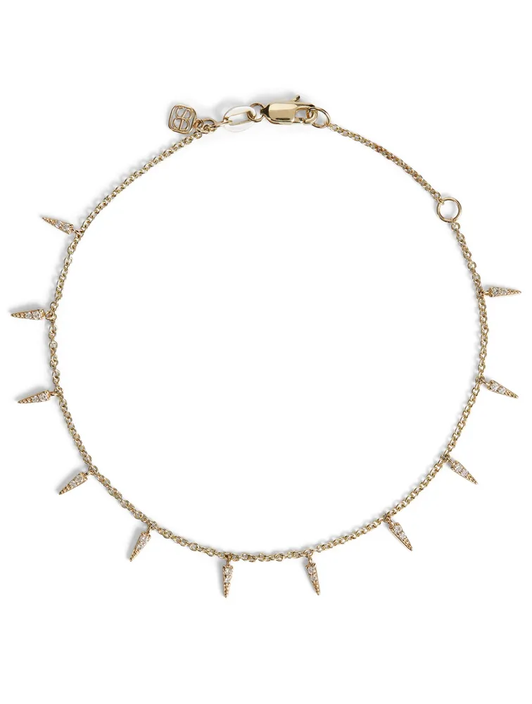 14K Yellow Gold Fringe Drop Bracelet With Pave Diamonds