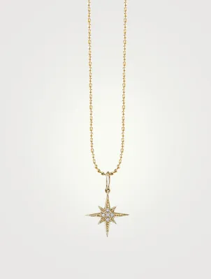 Small 14K Yellow Gold Starburst Charm Necklace With Diamonds