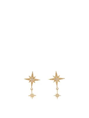 14K Yellow Gold Double Starburst Drop Earrings With Diamonds