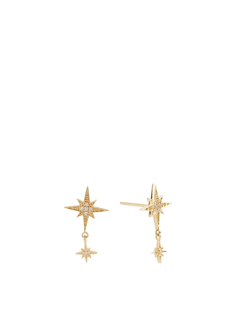 14K Yellow Gold Double Starburst Drop Earrings With Diamonds