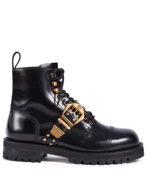 Studded Belt Leather Combat Boots