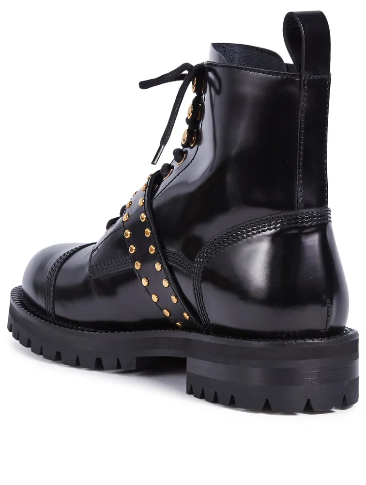 Studded Belt Leather Combat Boots