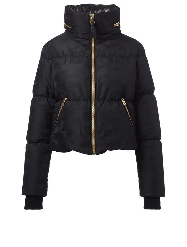 Mimi-J Down Puffer Jacket Monochrome Camo Print