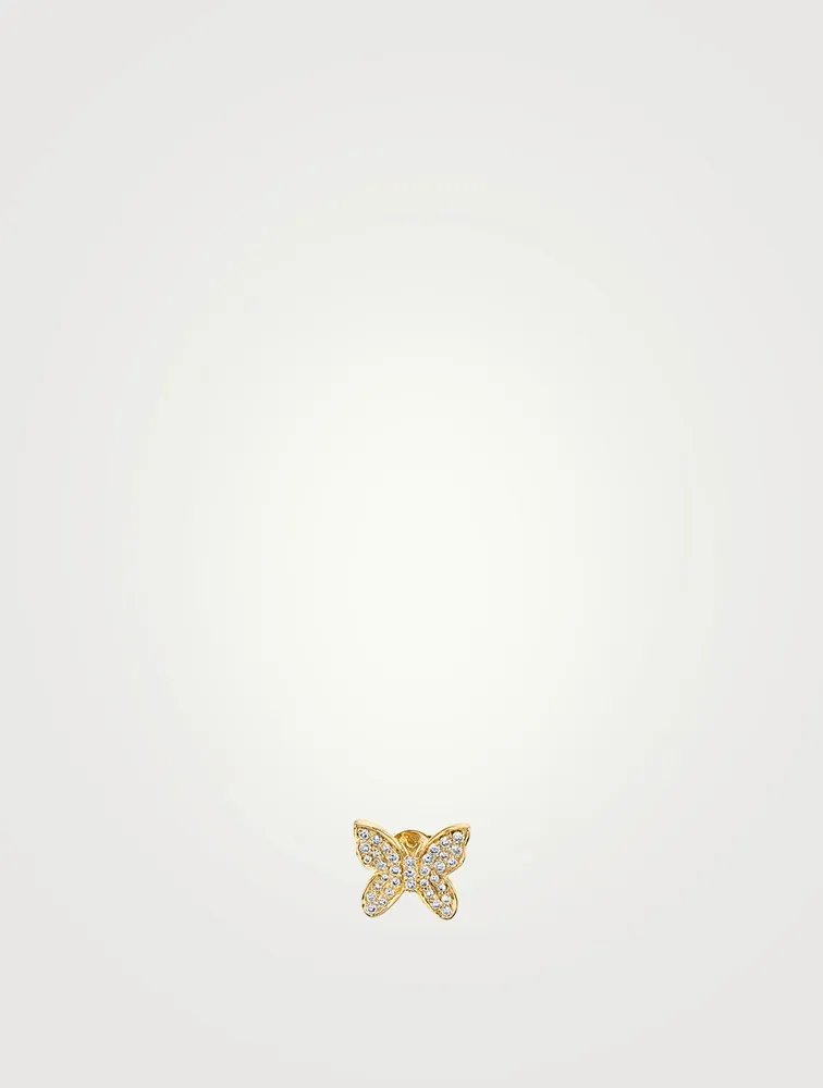 Small 14K Gold Butterfly Stud Earring With Diamonds