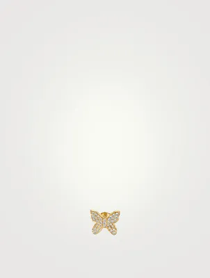 Small 14K Gold Butterfly Stud Earring With Diamonds