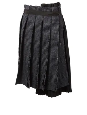 Wool Pleated Skirt Glen Check Print