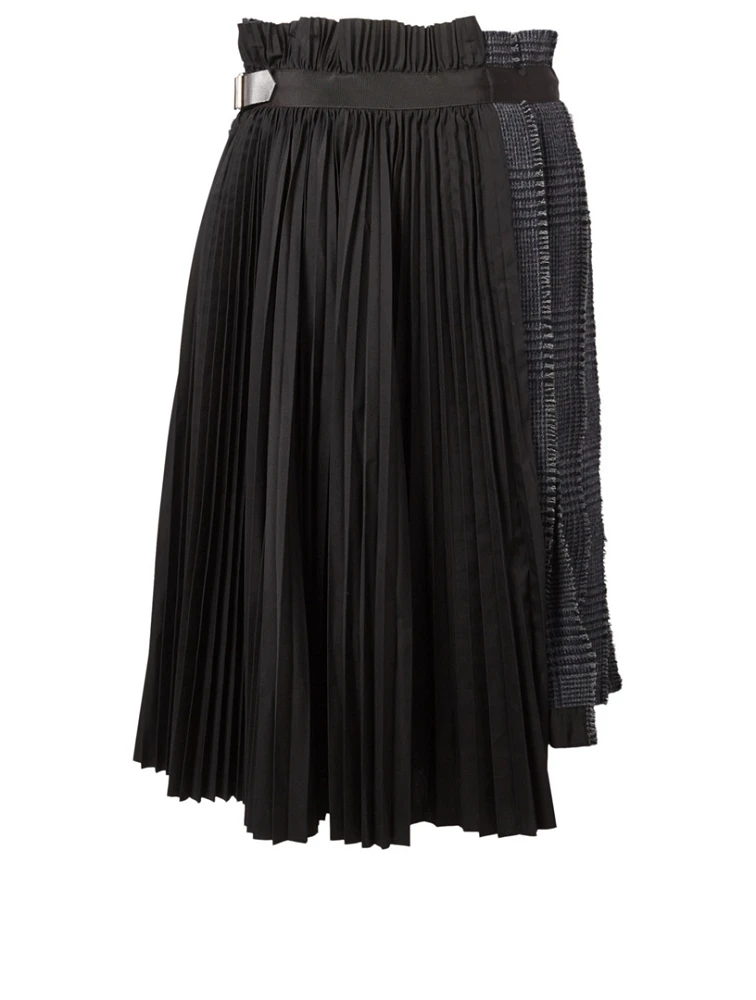 Wool Pleated Skirt Glen Check Print