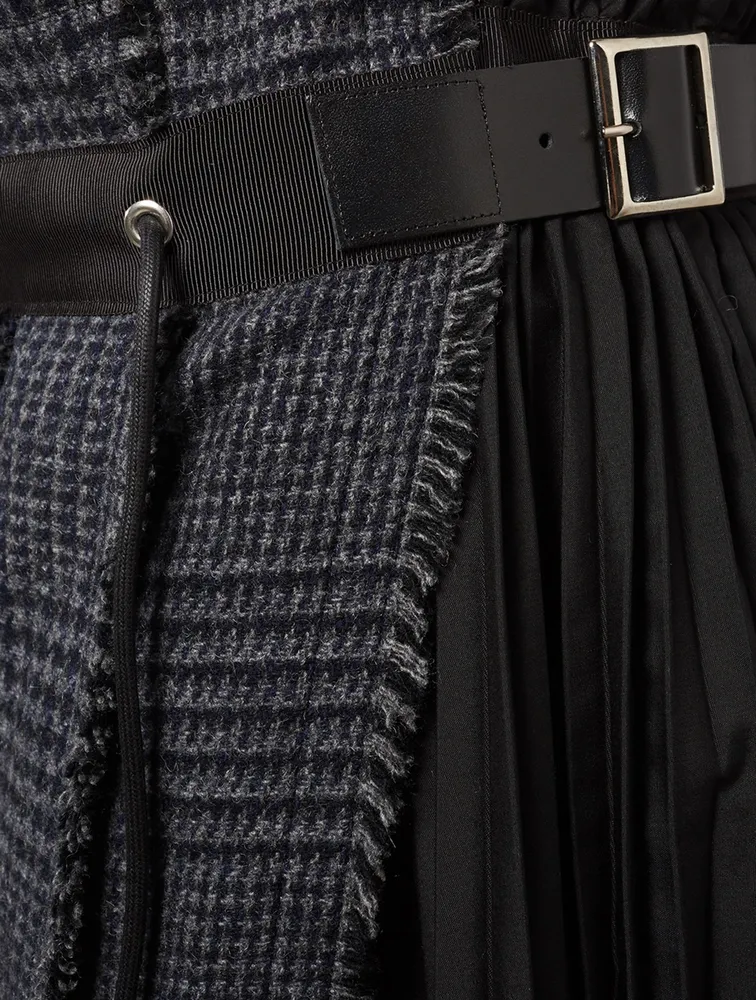 Wool Pleated Skirt Glen Check Print