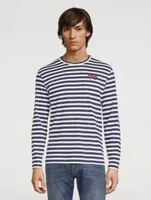 Heart Patch Long-Sleeve T-Shirt Striped Print