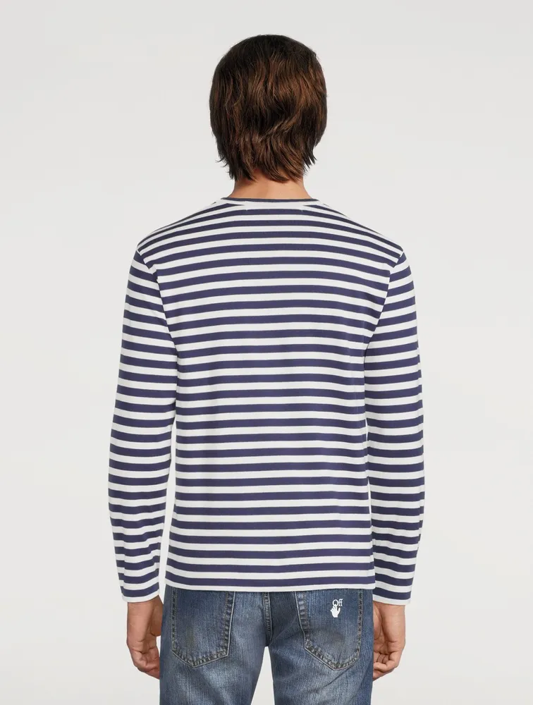 Heart Patch Long-Sleeve T-Shirt Striped Print