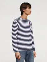 Heart Patch Long-Sleeve T-Shirt Striped Print