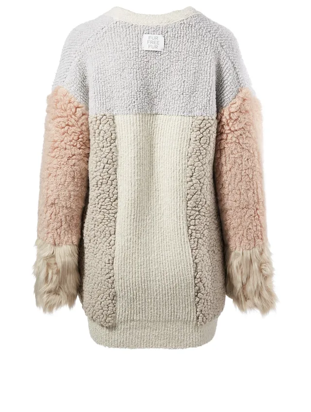 FAUX FUR ANIMAL JACQUARD KNIT CARDIGAN