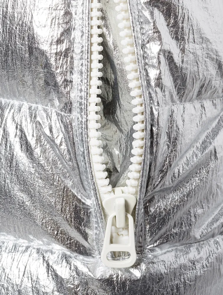 Reversible Metallic Puffer Vest With Fur