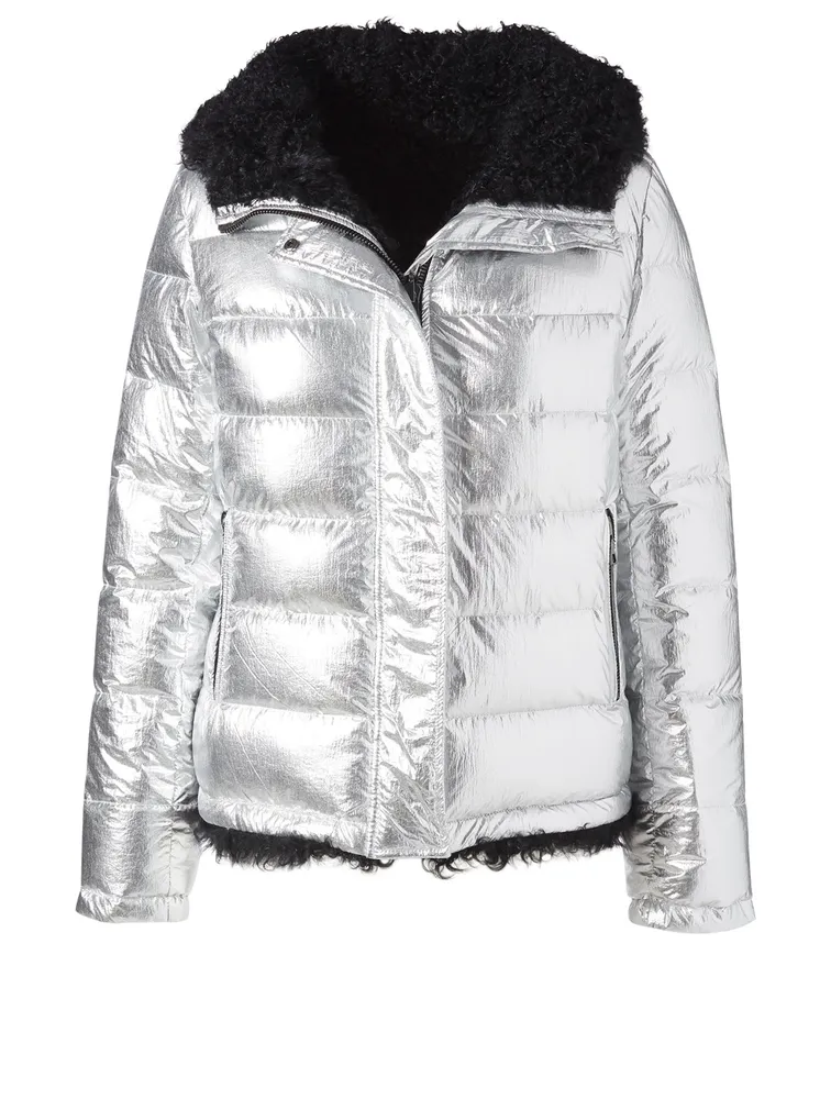 Reversible Down Puffer Coat With Fur