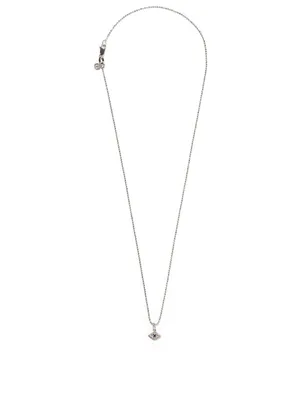 Tiny 14K White Gold Evil Eye Charm Necklace With Sapphires And Diamonds