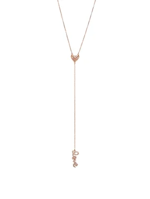 14K Rose Gold Love And Pyramid Lariat Necklace With Diamonds