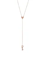 14K Rose Gold Love And Pyramid Lariat Necklace With Diamonds