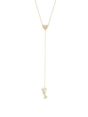 14K Yellow Gold Love And Pyramid Lariat Necklace With Diamonds