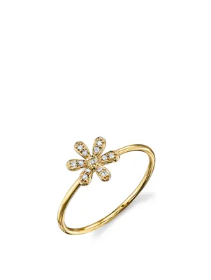 14K Yellow Gold Flower Ring With Diamonds