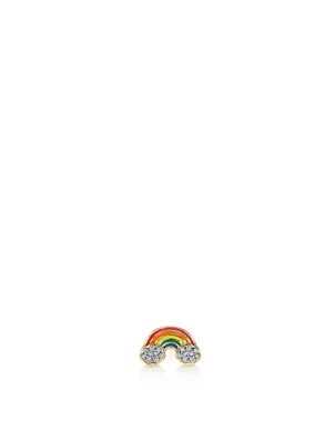 Mini Rainbow 14K Yellow And White Gold Stud Earring With Diamonds