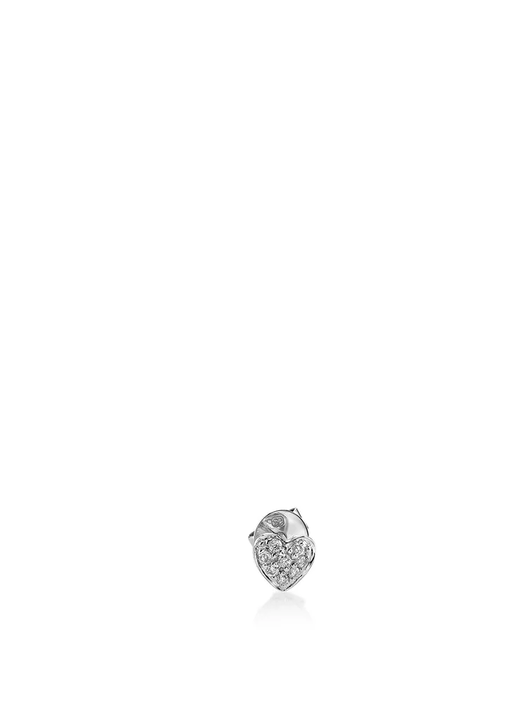 14K White Gold Baby Heart Stud Earring With Diamonds