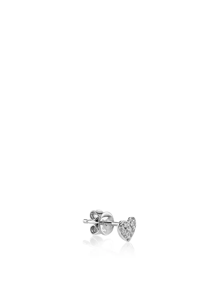 14K White Gold Baby Heart Stud Earring With Diamonds