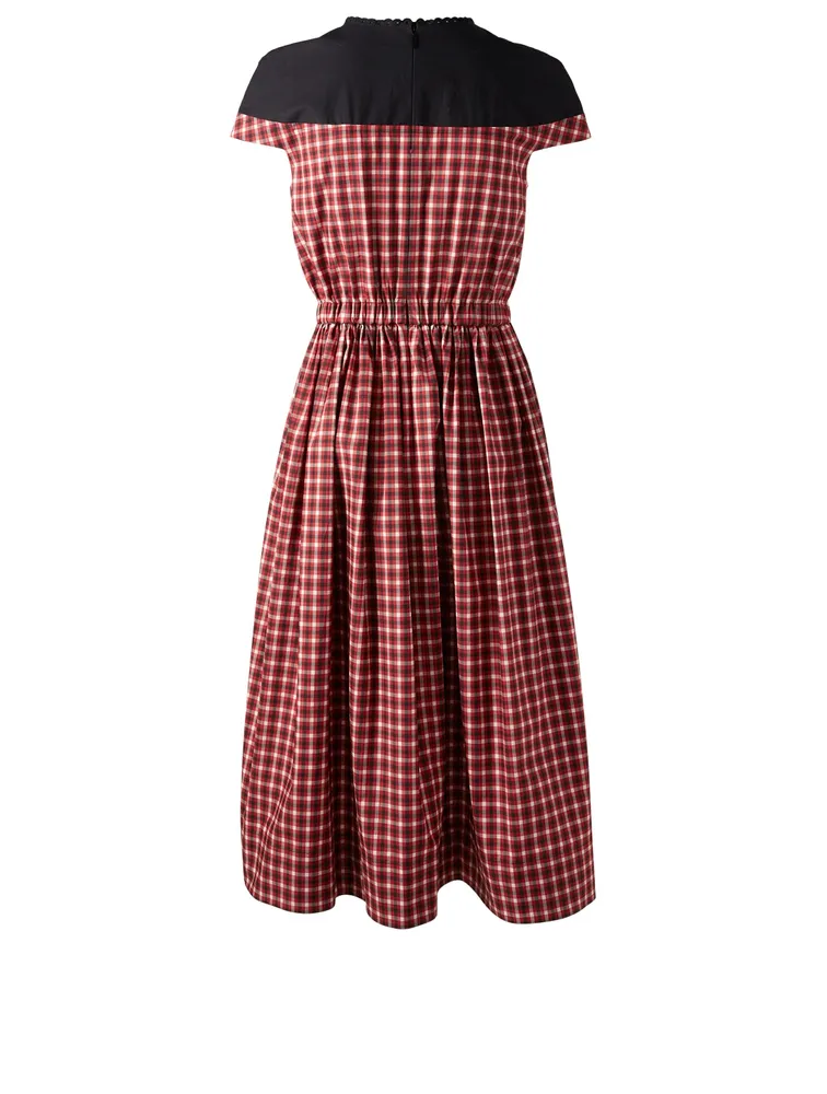 Cotton Poplin Midi Dress Plaid