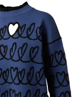 Scribble Heart Cut-Out Knit Dress
