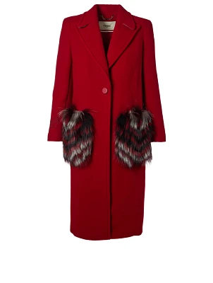 Long Wool Coat With Fox Fur Pockets