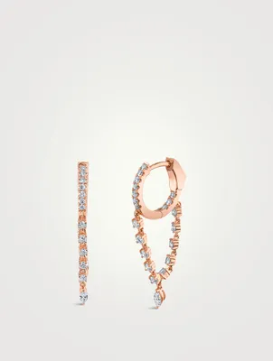 18K Rose Gold Sienna Huggie Hoop Earrings With Diamonds