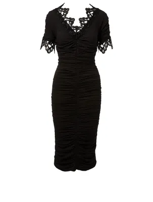 Ruched Midi Dress With Lace Trim