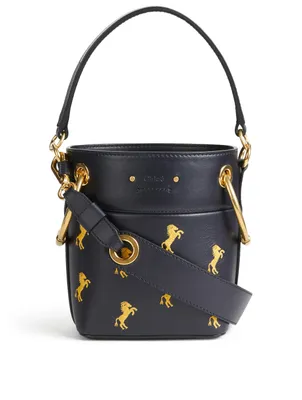 Mini Roy Leather Bucket Bag With Horse Print