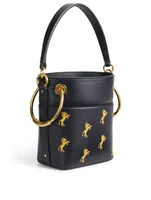 Mini Roy Leather Bucket Bag With Horse Print
