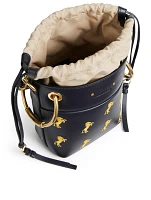Mini Roy Leather Bucket Bag With Horse Print