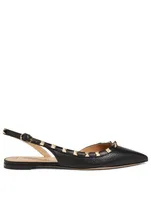 Rockstud Leather Slingback Flats