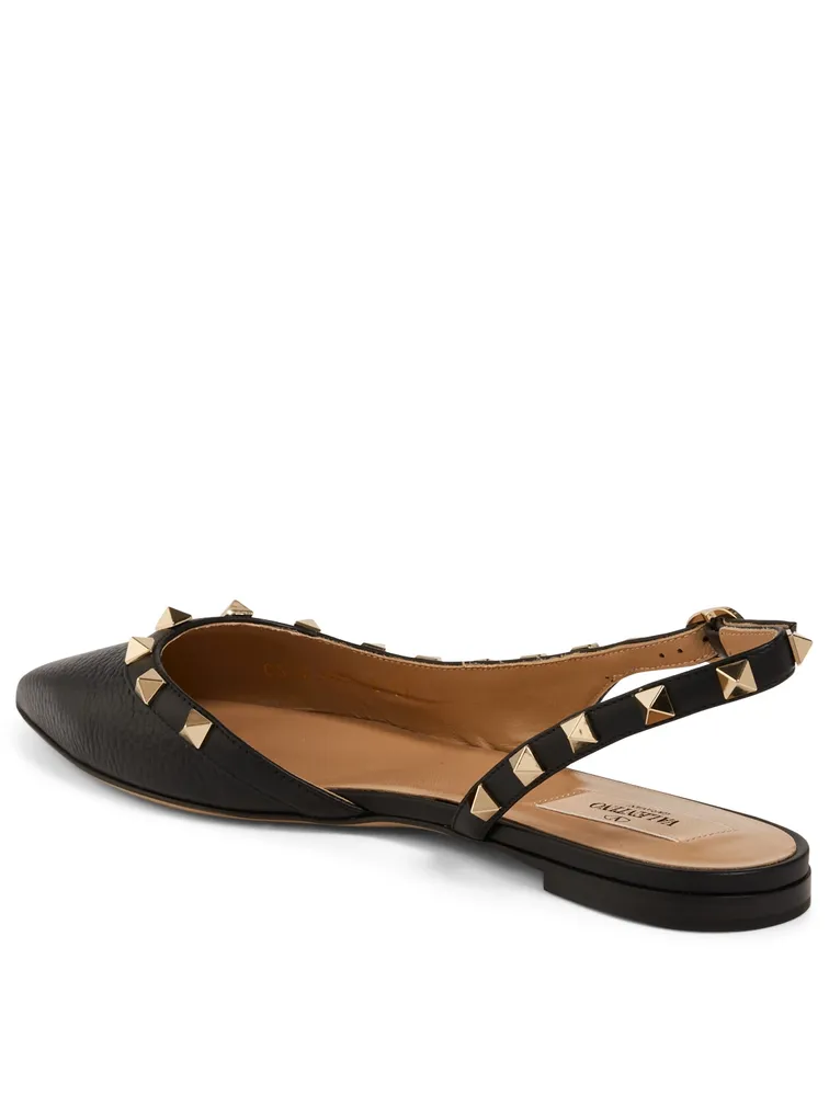 Rockstud Leather Slingback Flats