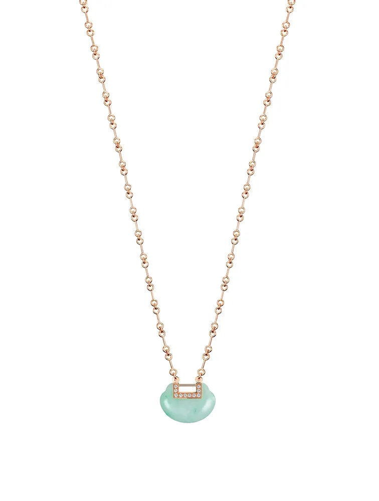 Medium Yu Yi 18K Rose Gold Necklace With Jade And Diamonds