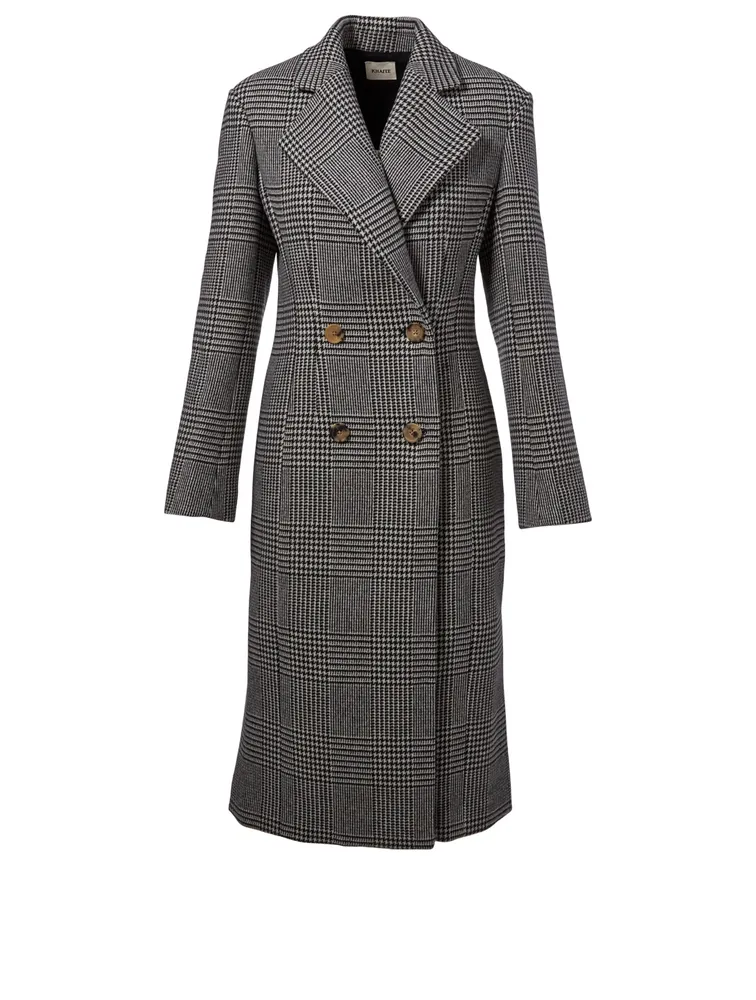 Violet Wool Blend Coat Houndstooth Print