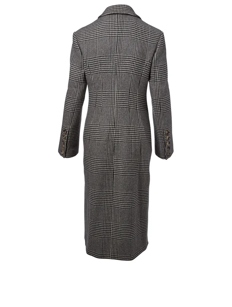 Violet Wool Blend Coat Houndstooth Print