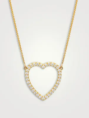 Large 18K Gold Diamond Open Heart Necklace