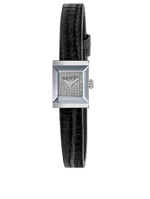 G-Frame Steel Lizard Strap Watch With Diamonds