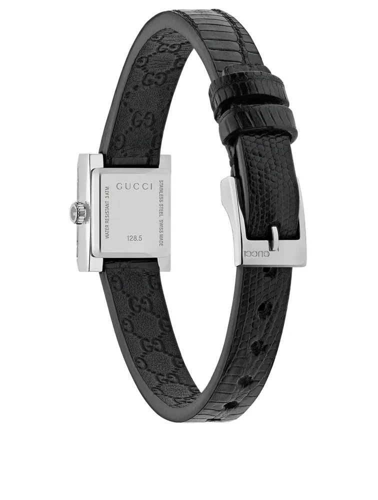 G-Frame Steel Lizard Strap Watch With Diamonds