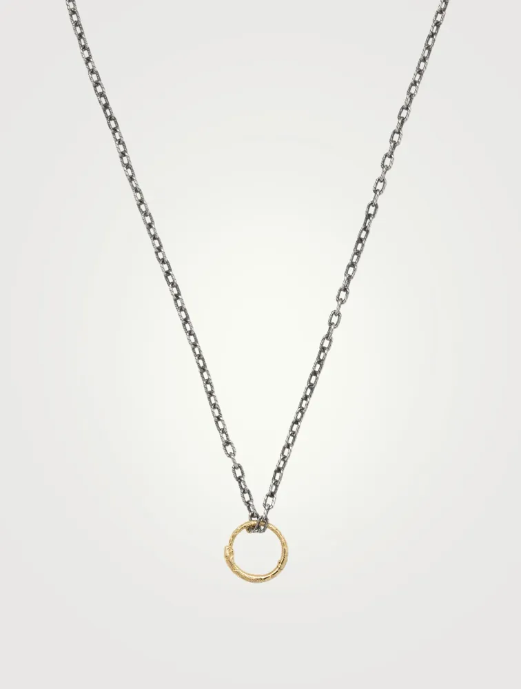 18K Gold And Silver Snake Ring Pendant Necklace