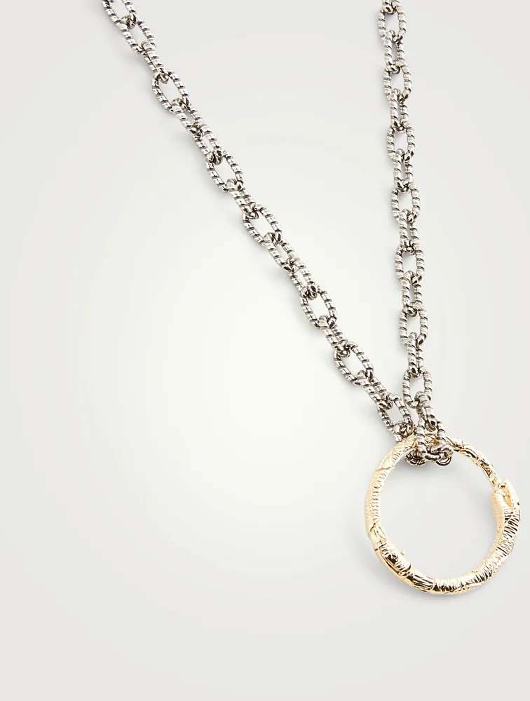 18K Gold And Silver Snake Ring Pendant Necklace