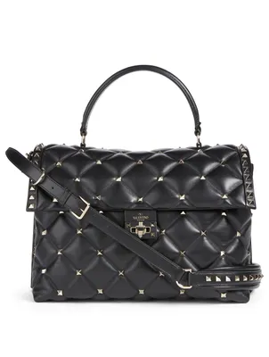 Large Candystud Leather Top Handle Bag