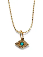 Tiny 14K Gold Bezel Evil Eye Charm Necklace With Turquoise and Diamonds